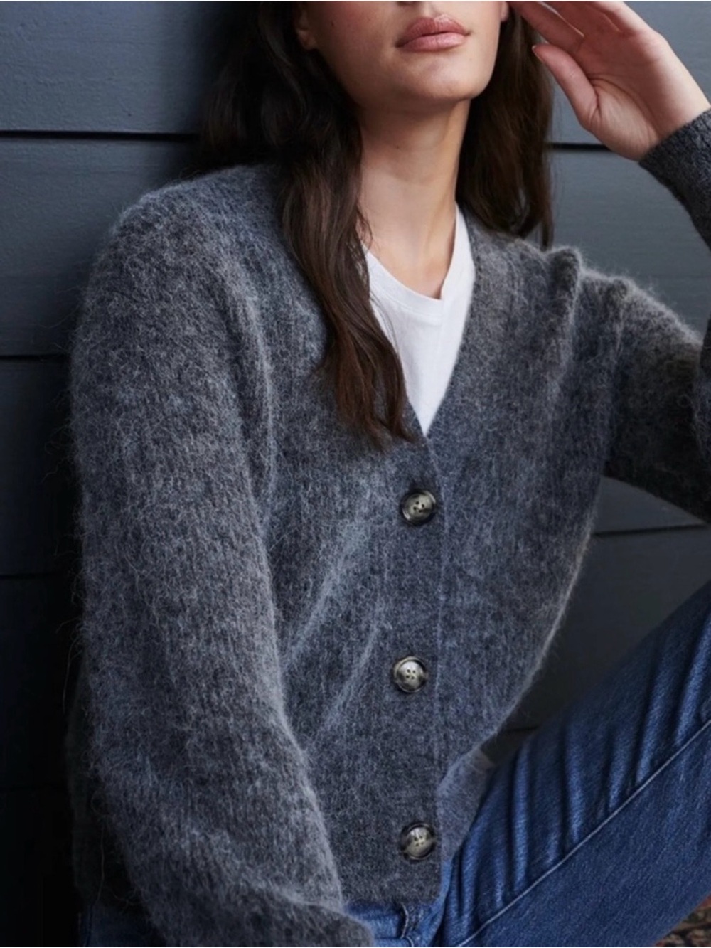 Quince Baby Alpaca Wool Cropped Gray Cardigan
